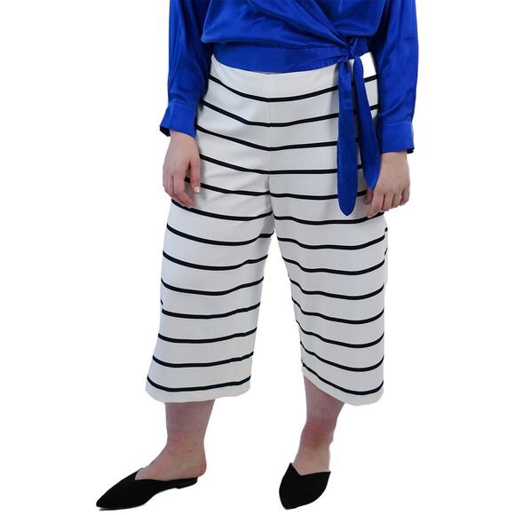 Maree Pour Toi pull on wide leg cropped pants black white stripe Size 12 - Picture 1 of 6